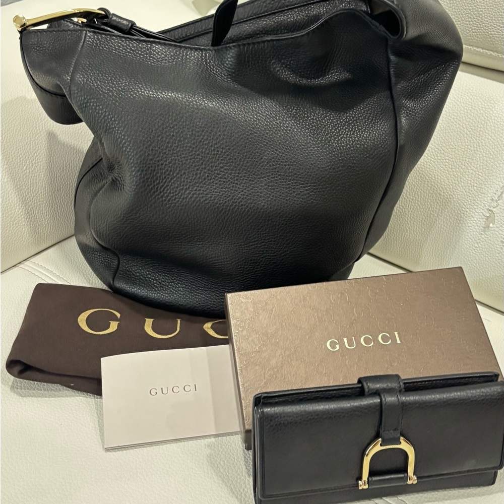 Gucci Greenwich Black Pebbled Leather Hobo Bag